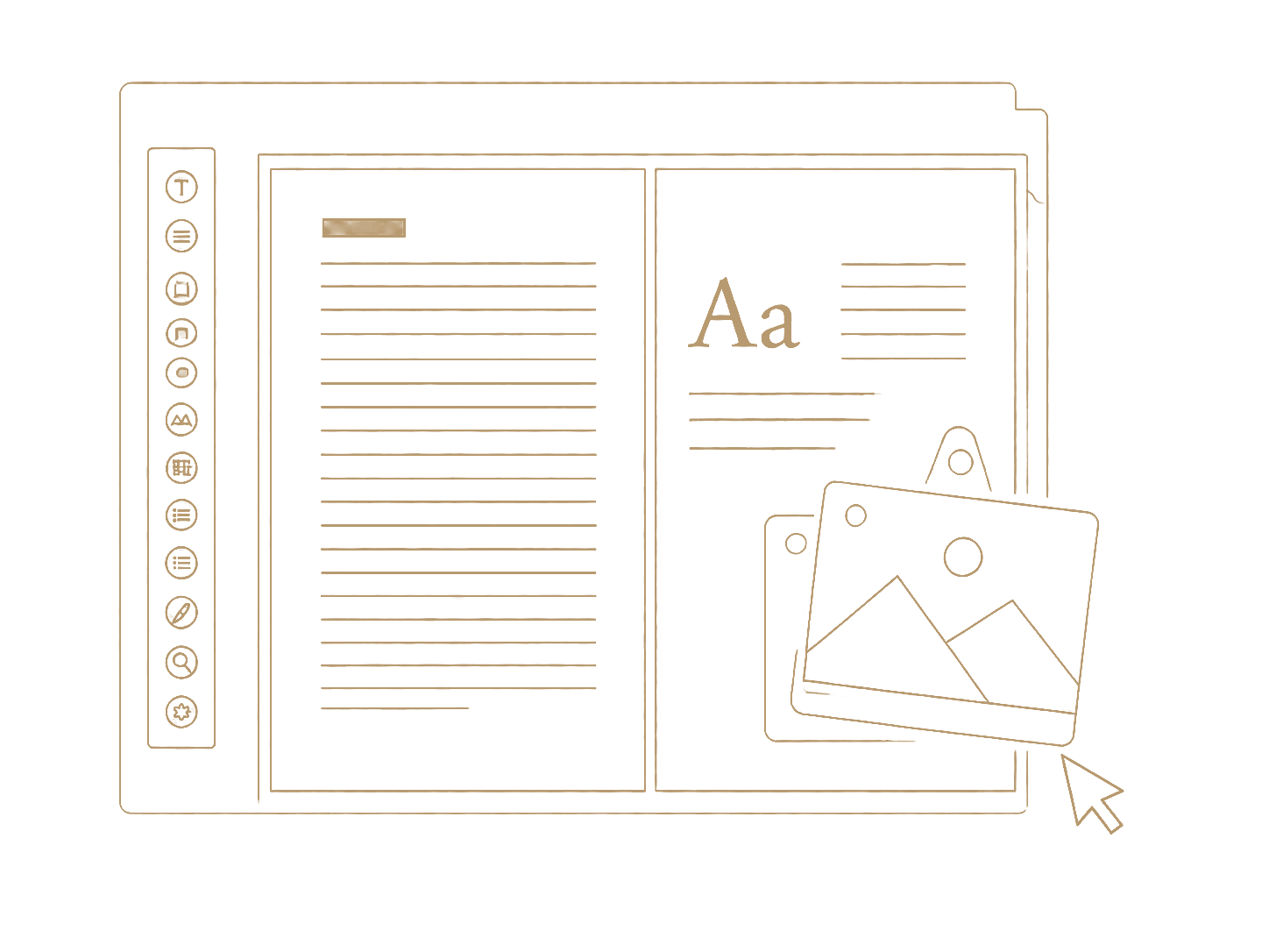 Darstellung des PageSetter-Editors mit Textseiten und Bildkarten